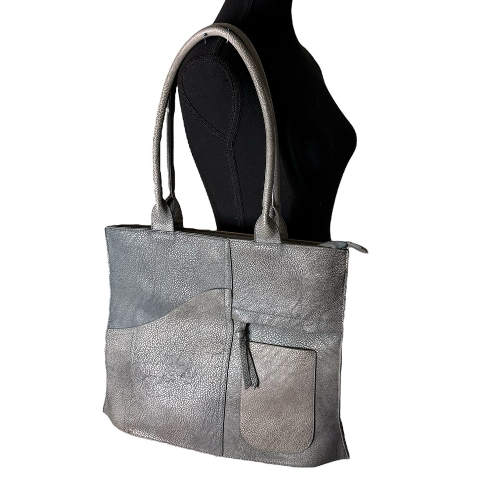ESPE Vegan Leather Large Grey Tote Bag Pebbled Faux Leather Zipper Closure